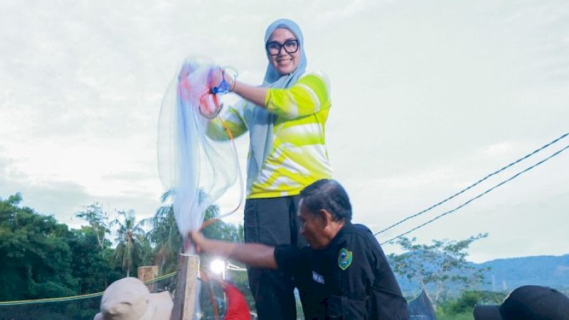 Bupati Andi Ina Kartika Sari Kunjungi Kolam Pembudidayaan Udang di Takkalasi