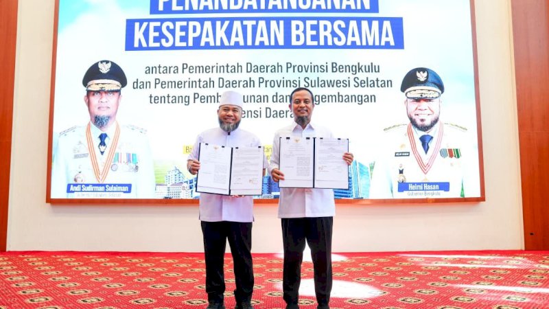 Pemprov Sulsel-Bengkulu Teken Kesepakatan Kerjasama Pembangunan dan Pengembangan Potensi Daerah