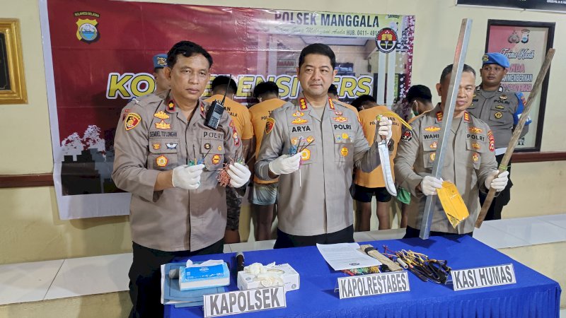 Rilis penangkapan anggota geng motor yang terlibat tawuran. (Dok Rakyatku)