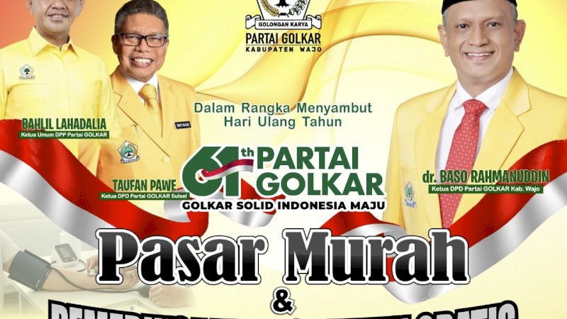 Rayakan HUT ke-61, Golkar Wajo Hadirkan Pasar Murah dan Layanan Kesehatan Gratis
