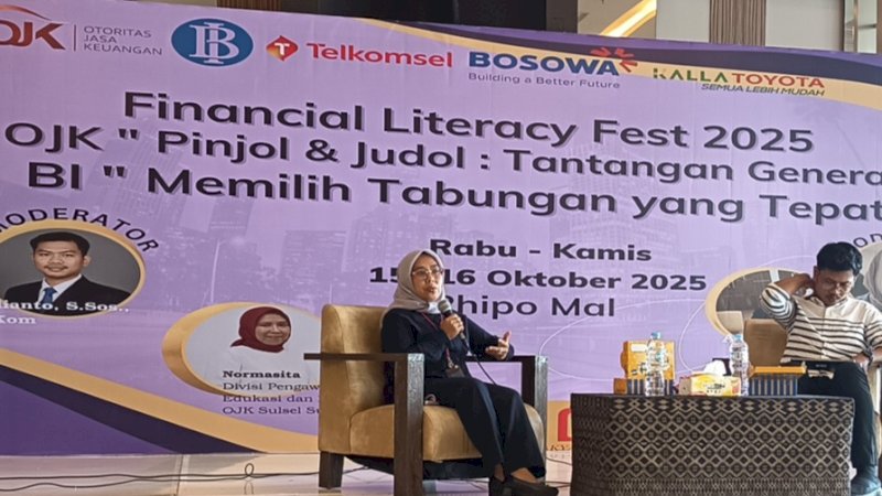(OJK) Provinsi Sulawesi Selatan dan Sulawesi Barat terus memperkuat peran edukasi kepada masyarakat, khususnya dalam meningkatkan literasi dan perlindungan konsumen sektor jasa keuangan. Hal ini diwujudkan melalui dukungan pada kegiatan Financial Literacy Fest 2025 yang digelar oleh Jurnalis Perempuan Makassar di Phinisi Point Mall (Pipo), Makassar, pada 15–16 Oktober 2025.