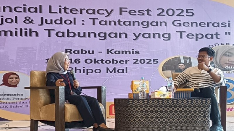 Financial Literacy Fest 2025, OJK bersama Jurnalis Perempuan Makassar menggencarkan edukasi publik agar masyarakat, khususnya perempuan dan generasi muda, lebih waspada dan bijak dalam menggunakan layanan keuangan digital.