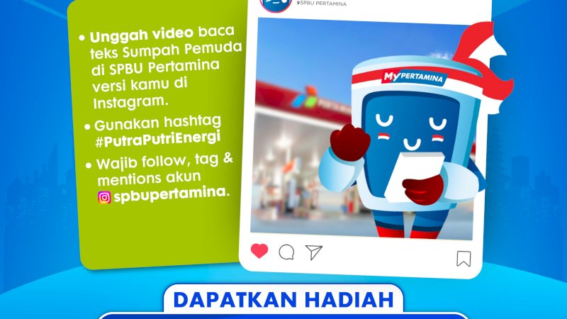 Melalui aplikasi MyPertamina dan akun resmi @spbupertamina, perusahaan energi nasional ini menggelar kegiatan interaktif bertajuk “Semarak Energi Putra Putri Energi: Rekam Posting Sumpah Pemuda untuk Negeri.”