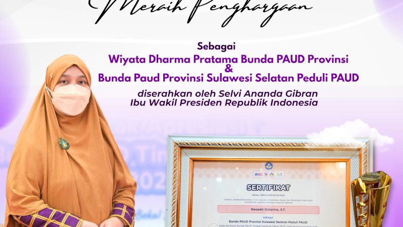 Bunda Naoemi Octarina Sudirman, Raih Dua Penghargaan Nasional dari Kementerian Pendidikan Dasar dan Menengah RI