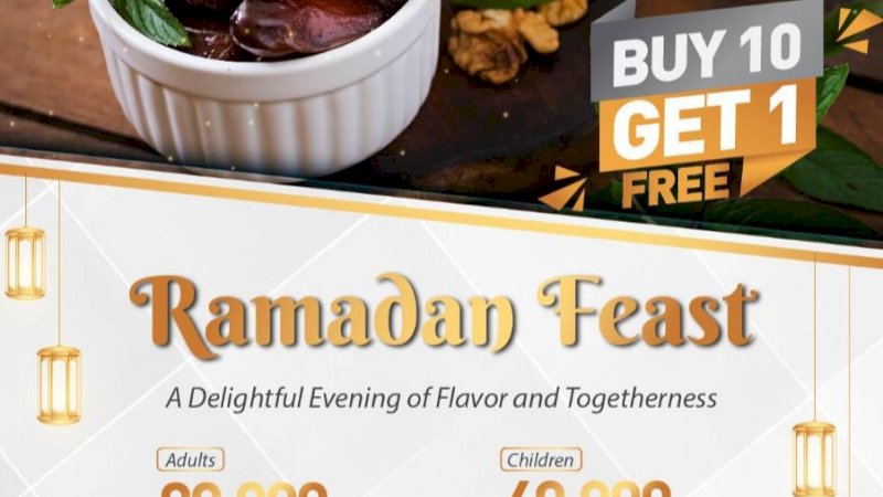 Program Ramadan Feast menghadirkan konsep all-you-can-eat buffet dengan beragam pilihan menu yang disajikan setiap hari selama bulan Ramadan di Malino Restaurant, Lantai 3,tersedia mulai pukul 18.00 hingga 22.00 WITA.
