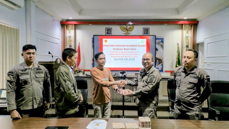Kasus Korupsi Desa Cinnongtabi, Kejari Wajo Kembalikan Rp934 Juta ke Kas Negara