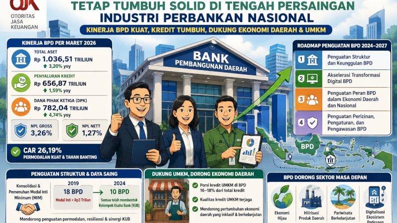 Otoritas Jasa Keuangan mencatat industri BPD masih mampu menjaga pertumbuhan aset, ekspansi kredit, hingga kualitas pembiayaan secara stabil sepanjang awal 2026.