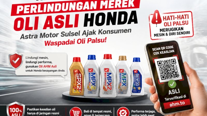PT Astra Honda Motor (AHM) secara resmi menerbitkan Surat Peringatan Merek Dagang terkait perlindungan Oli AHM Asli yang telah terdaftar di Direktorat Jenderal Kekayaan Intelektual (DJKI) Kementerian Hukum Republik Indonesia