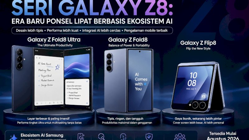 Galaxy Z Fold8 Ultra, Galaxy Z Fold8, dan Galaxy Z Flip8.  
​Ketiga perangkat tersebut dirancang untuk menyasar segmen pengguna yang berbeda melalui integrasi ekosistem Galaxy AI yang lebih proaktif dan dipersonalisasi