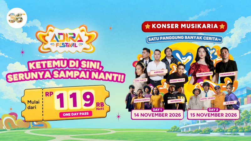 PT Adira Dinamika Multi Finance Tbk (Adira Finance) resmi membuka penjualan tiket presale untuk gelaran Konser Musikaria Adira Festival 2026.  