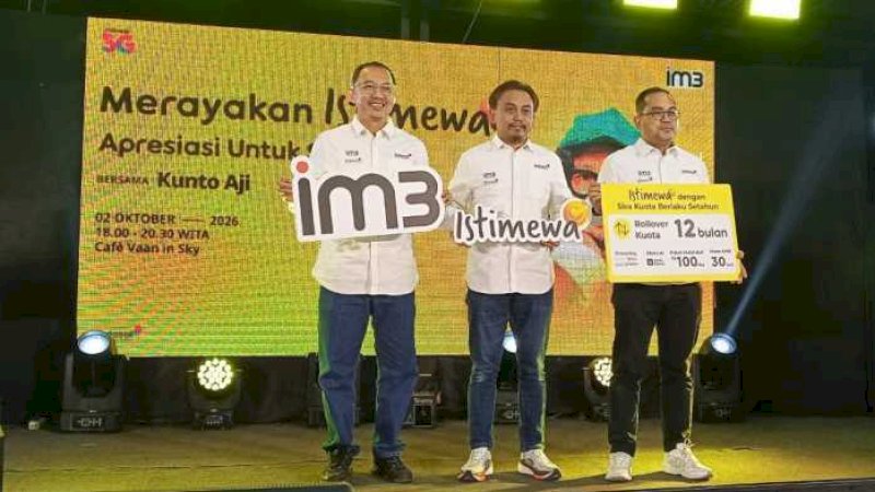 Peluncuran IM3 Istimewa berlangsung dalam acara apresiasi media bertajuk &ldquo;Merayakan Istimewa: Apresiasi untuk Semua di Makassar&rdquo; di Vaan In Sky Cafe, Makassar, Jumat (2/10/2026).