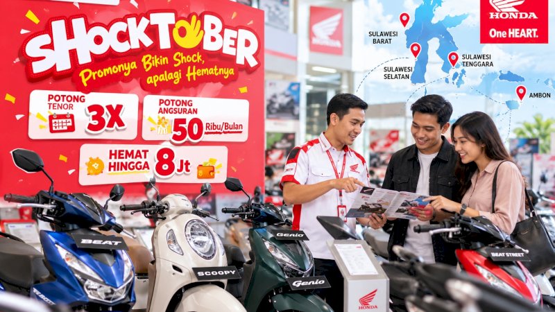 Program Shocktober Astra Motor Sulawesi Selatan menawarkan promo pembelian sepeda motor Honda sepanjang Oktober 2026 di Sulawesi Selatan, Sulawesi Barat, Sulawesi Tenggara, dan Ambon. Program ini menjadi bagian dari aktivitas pemasaran regional perusahaan.