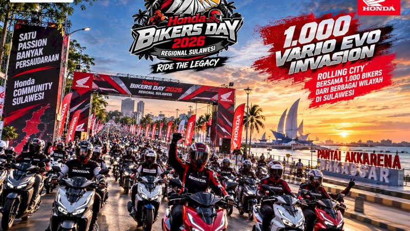 Honda Bikers Day 2026 Regional Sulawesi menyiapkan agenda 1.000 Vario Evo Invasion yang melibatkan komunitas pengendara dari berbagai wilayah Sulawesi dalam kegiatan rolling city menuju rangkaian acara di Makassar.