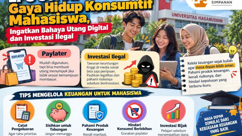 Kegiatan Literasi Keuangan Indonesia Terdepan (LIKE IT!) Series #9 di Universitas Hasanuddin, Makassar, Selasa (20/10/2026), mengajak mahasiswa lebih bijak mengelola keuangan dan memahami risiko layanan keuangan digital.