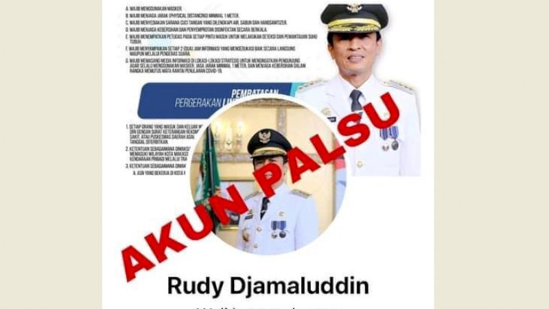 Waspada Akun Palsu Catut Nama Penjabat Wali Kota Makassar Prof Rudy Djamaluddin