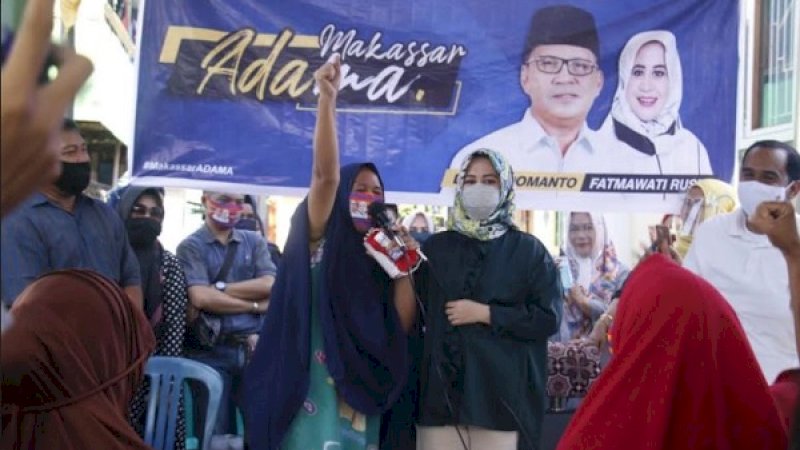 Fatmawati Rusdi saat bersilaturahmi dengan warga Kelurahan Ujung Pandang Baru, Kecamatan Tallo, Senin (14/9/2020).