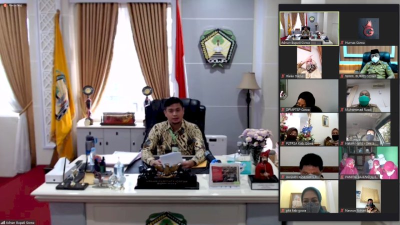 Bupati Gowa, Adnan Purichta Ichsan saat membuka kegiatan Peringatan Hari Anak Nasional Tingkat Kabupaten Gowa yang dilakukan secara virtual, pada Selasa (4/8/2020).