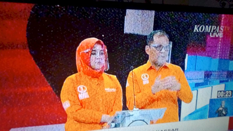 Danny-Fatma saat debat kandidat Pilkada Makassar di Jakarta, Sabtu, (7/11).