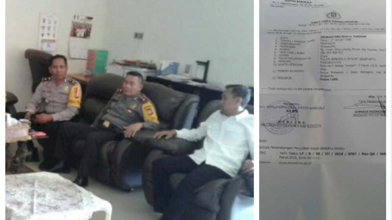 Tim Iksan-Paris saat melapor ke Polres Jeneponto (kiri). Surat laporan polisi korban (kanan).