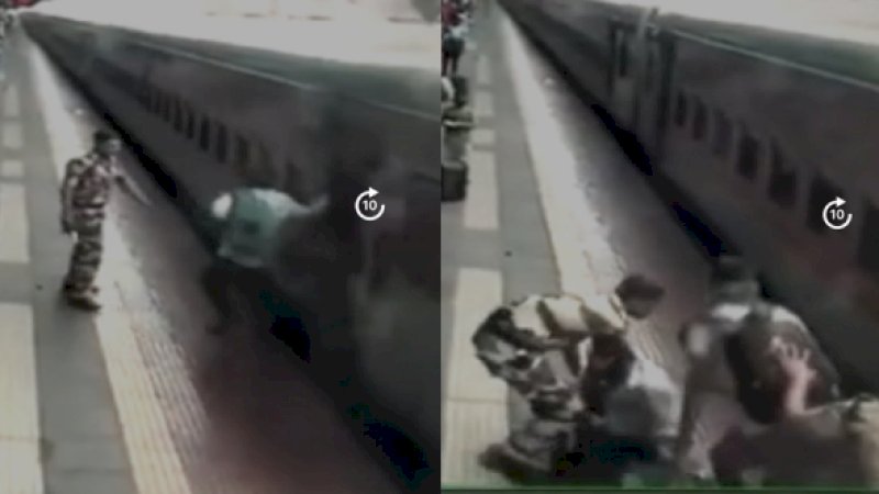 Ilustrasi Detik-detik Petugas Selamatkan Penumpang Yang Nyaris Diseruduk Kereta Api (Foto: NDTV)