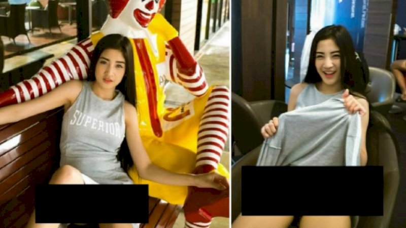 Pamer Isi Rok di Restoran Cepat Saji Model Cantik Ini 