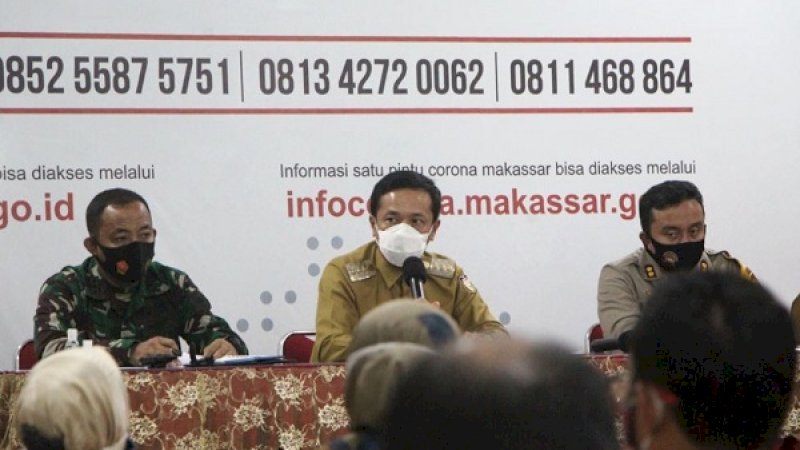Rapat evaluasi Perwali Nomor 36 tahun 2020 di Posko Gugus Tugas Percepatan Penanganan Kota Makassar, Senin (27/7/2020).