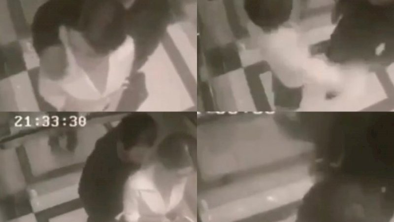 Cuplikan video lelaki melakukan pelecehan seksual terhadap seorang wanita di dalam lift.