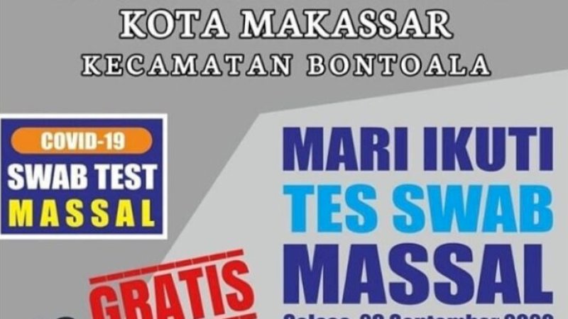 Dinkes Makassar Gelar Tes Swab Massal di Kecamatan Bontoala