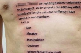 Tidak akan Selingkuhi Istri Lagi, Tato Pernyataan Tobat Suami Ditulis di Perut